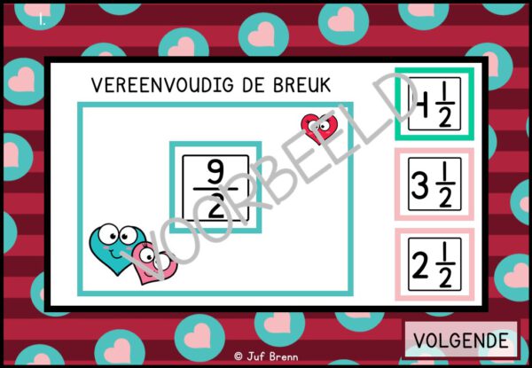 INTERACTIEVE POWERPOINT: BREUKEN VEREENVOUDIGEN GROTER DAN 1 VALENTIJNS EDITION - Afbeelding 3