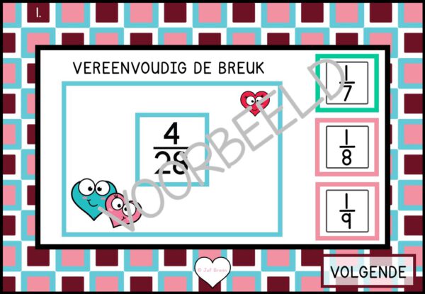 INTERACTIEVE POWERPOINT: BREUKEN VEREENVOUDIGEN KLEINER DAN 1 VALENTIJNS EDITION - Afbeelding 3