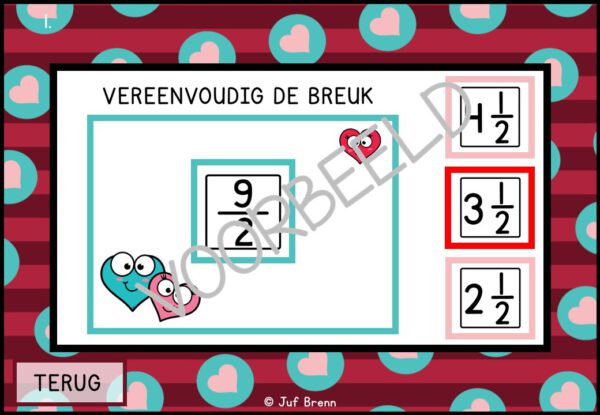 INTERACTIEVE POWERPOINT: BREUKEN VEREENVOUDIGEN GROTER DAN 1 VALENTIJNS EDITION - Afbeelding 4