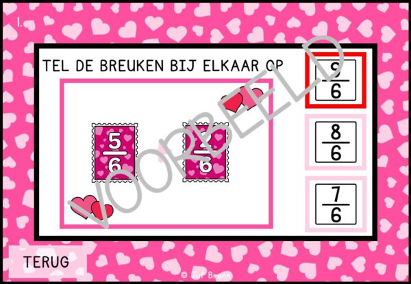 INTERACTIEVE POWERPOINT: BREUKEN OPTELLEN GROTER DAN 1 ZONDER VEREENVOUDIGEN VALENTIJNS EDITION - Afbeelding 4