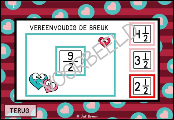 INTERACTIEVE POWERPOINT: BREUKEN VEREENVOUDIGEN GROTER DAN 1 VALENTIJNS EDITION - Afbeelding 5