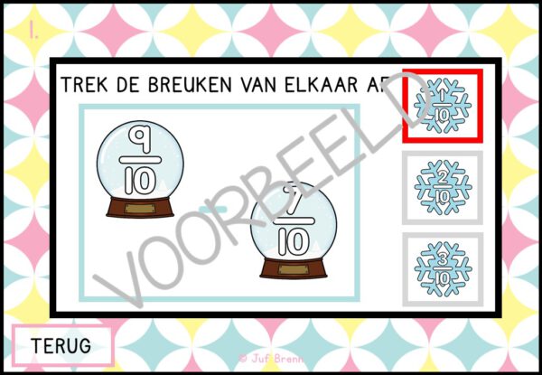 INTERACTIEVE POWERPOINT: BREUKEN AFTREKKEN TOT 1 WINTER EDITION - Afbeelding 4