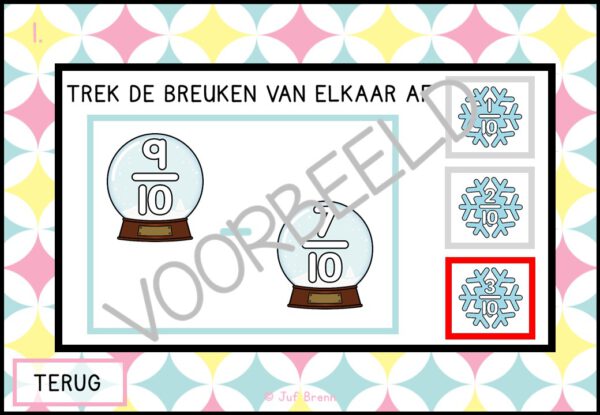 INTERACTIEVE POWERPOINT: BREUKEN AFTREKKEN TOT 1 WINTER EDITION - Afbeelding 5