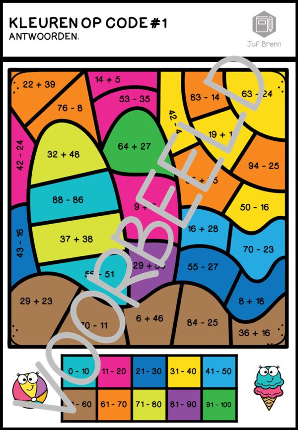 KLEUREN OP CODE: OPTELLEN & AFTREKKEN T/M 100 SUMMER EDITION - Afbeelding 3