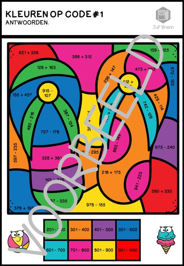 KLEUREN OP CODE: OPTELLEN & AFTREKKEN T/M 1000 SUMMER EDITION - Afbeelding 3