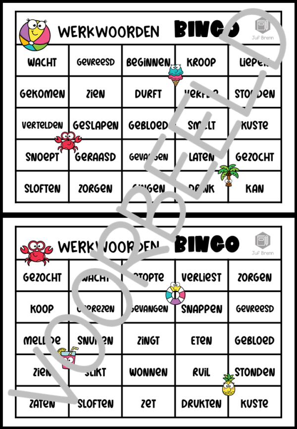 BINGO: WERKWOORDEN IN DE TEGENWOORDIGE EN VERLEDEN TIJD VOLTOOID DEELWOORD SUMMER EDITION - Afbeelding 3