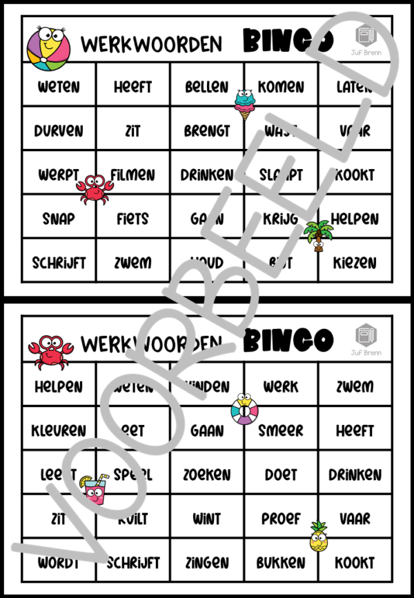 BINGO: WERKWOORDEN IN DE TEGENWOORDIGE TIJD SUMMER EDITION - Afbeelding 3