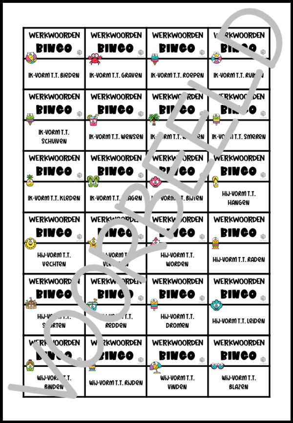 BINGO: WERKWOORDEN IN DE TEGENWOORDIGE EN VERLEDEN TIJD SUMMER EDITION - Afbeelding 4