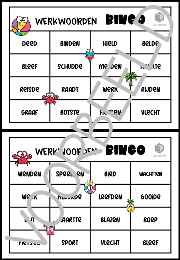 BINGO: WERKWOORDEN IN DE TEGENWOORDIGE EN VERLEDEN TIJD SUMMER EDITION - Afbeelding 2