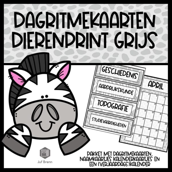 DAGRITMEKAARTEN DIERENPRINT GRIJS