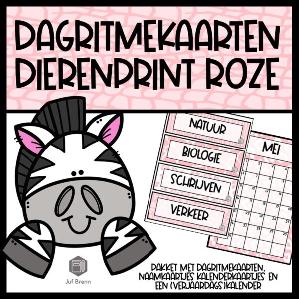 DAGRITMEKAARTEN DIERENPRINT ROZE