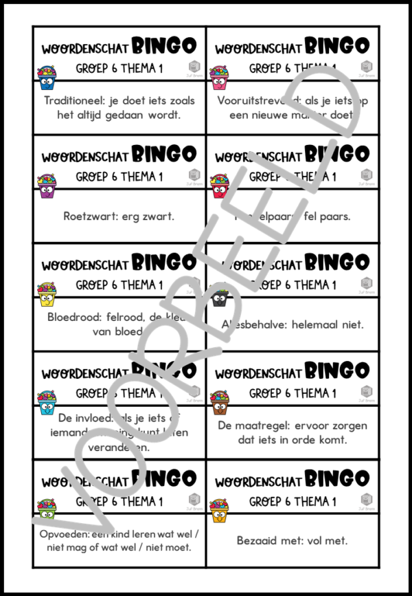 TAAL ACTIEF WOORDENSCHAT BINGO GROEP 6 THEMA 1 - Afbeelding 3