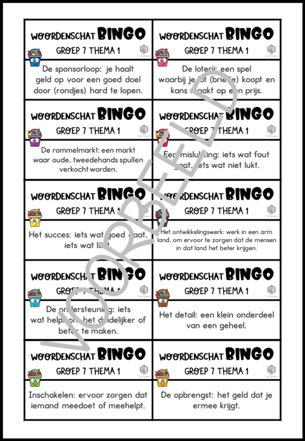 TAAL ACTIEF WOORDENSCHAT BINGO GROEP 7 THEMA 1 - Afbeelding 3