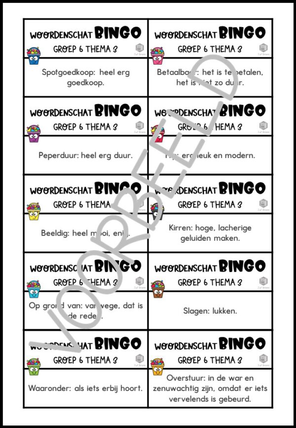 TAAL ACTIEF WOORDENSCHATBINGO GROEP 6 THEMA 3 - Afbeelding 3