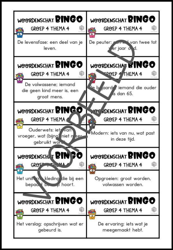 TAAL ACTIEF WOORDENSCHATBINGO GROEP 4 THEMA 4 - Afbeelding 3