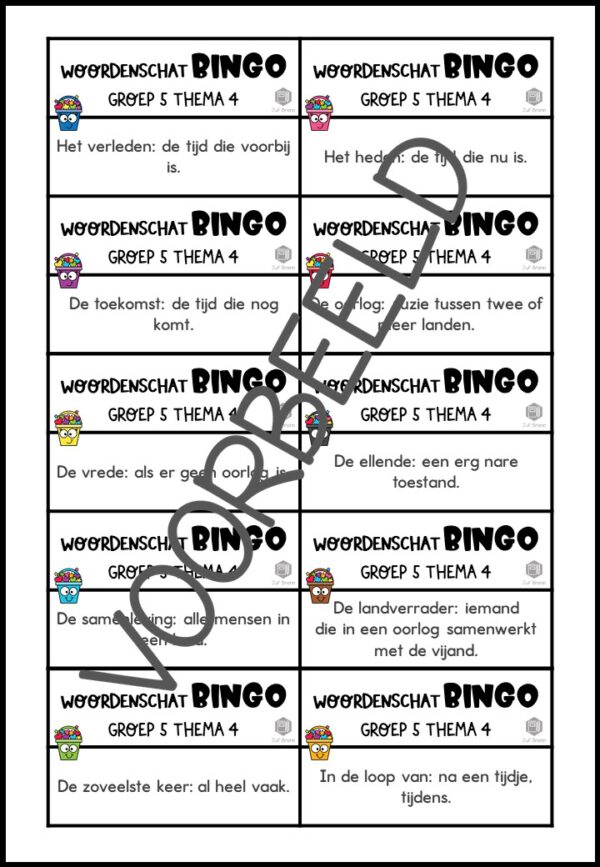TAAL ACTIEF WOORDENSCHATBINGO GROEP 5 THEMA 4 - Afbeelding 3