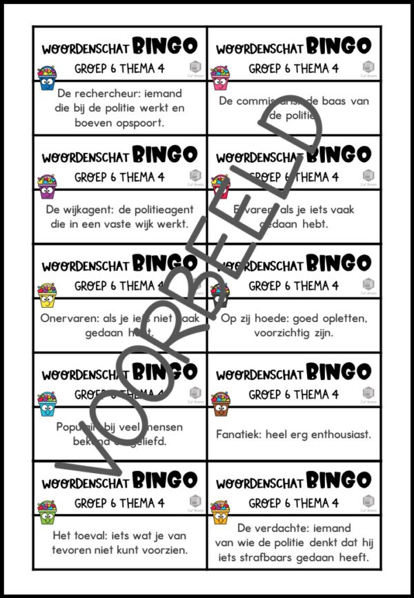 TAAL ACTIEF WOORDENSCHATBINGO GROEP 6 THEMA 4 - Afbeelding 3