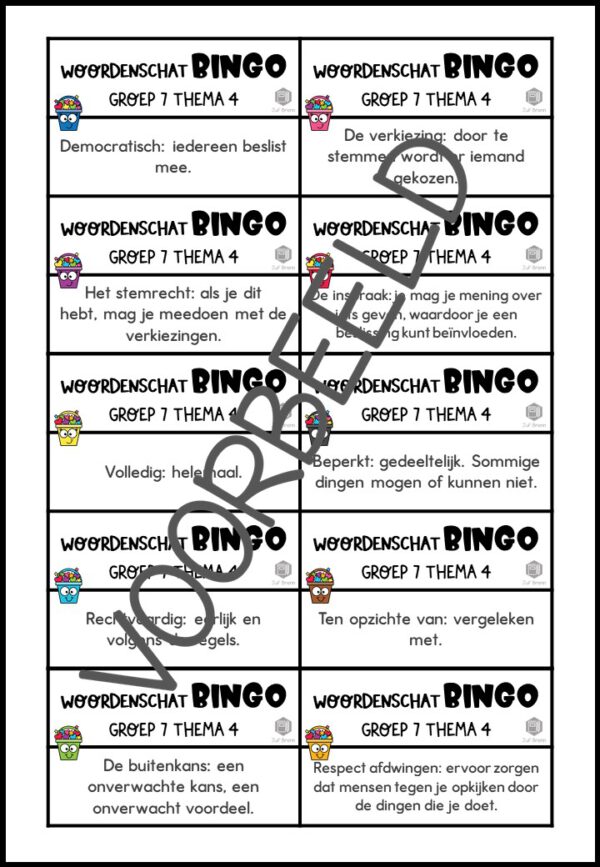 TAAL ACTIEF WOORDENSCHATBINGO GROEP 7 THEMA 4 - Afbeelding 3