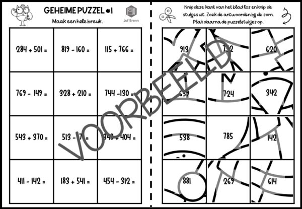 GEHEIME PUZZELS CIJFEREND OPTELLEN EN AFTREKKEN TOT 1000 - Afbeelding 2