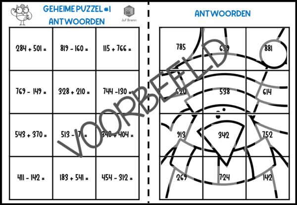 GEHEIME PUZZELS CIJFEREND OPTELLEN EN AFTREKKEN TOT 1000 - Afbeelding 3