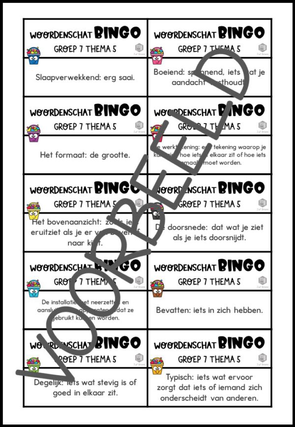 TAAL ACTIEF WOORDENSCHATBINGO GROEP 7 THEMA 5 - Afbeelding 3