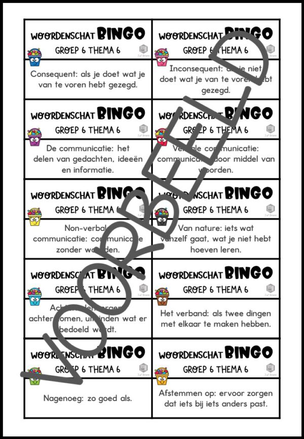TAAL ACTIEF WOORDENSCHATBINGO GROEP 6 THEMA 6 - Afbeelding 3