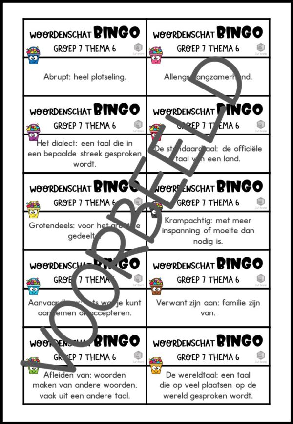 TAAL ACTIEF WOORDENSCHATBINGO GROEP 7 THEMA 6 - Afbeelding 3