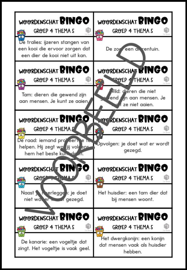 TAAL ACTIEF WOORDENSCHATBINGO GROEP 4 THEMA 5 - Afbeelding 3
