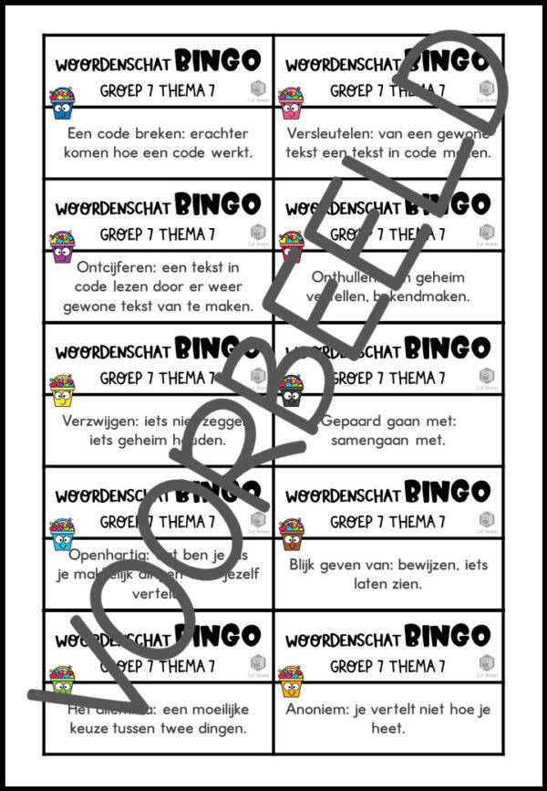 TAAL ACTIEF WOORDENSCHATBINGO GROEP 7 THEMA 7 - Afbeelding 3