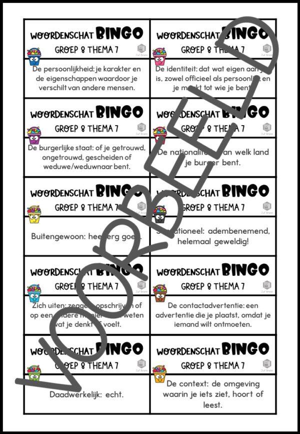 TAAL ACTIEF WOORDENSCHATBINGO GROEP 8 THEMA 7 - Afbeelding 3