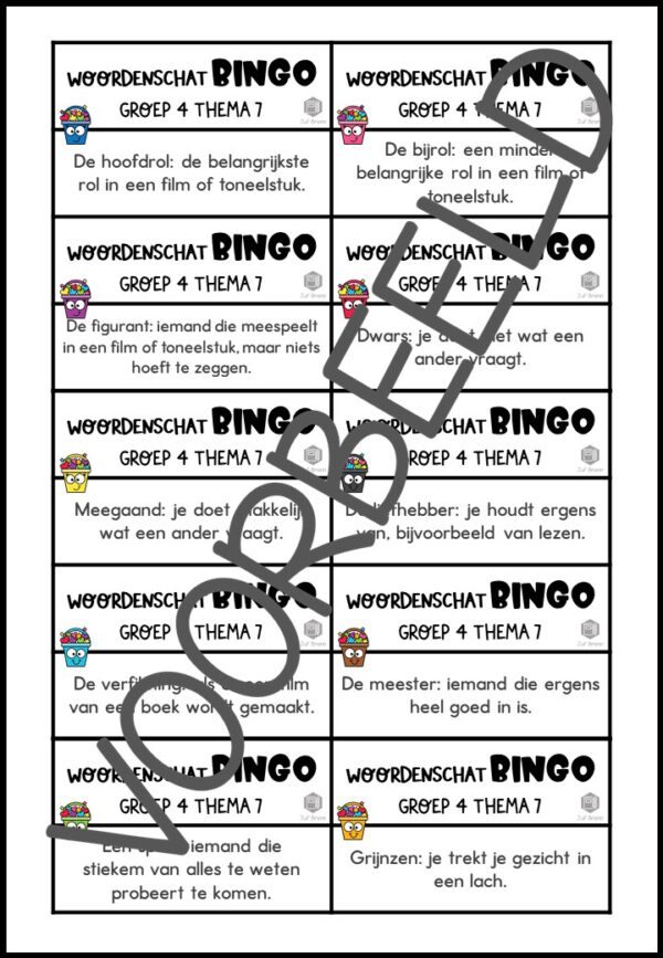 TAAL ACTIEF WOORDENSCHATBINGO GROEP 4 THEMA 7 - Afbeelding 3
