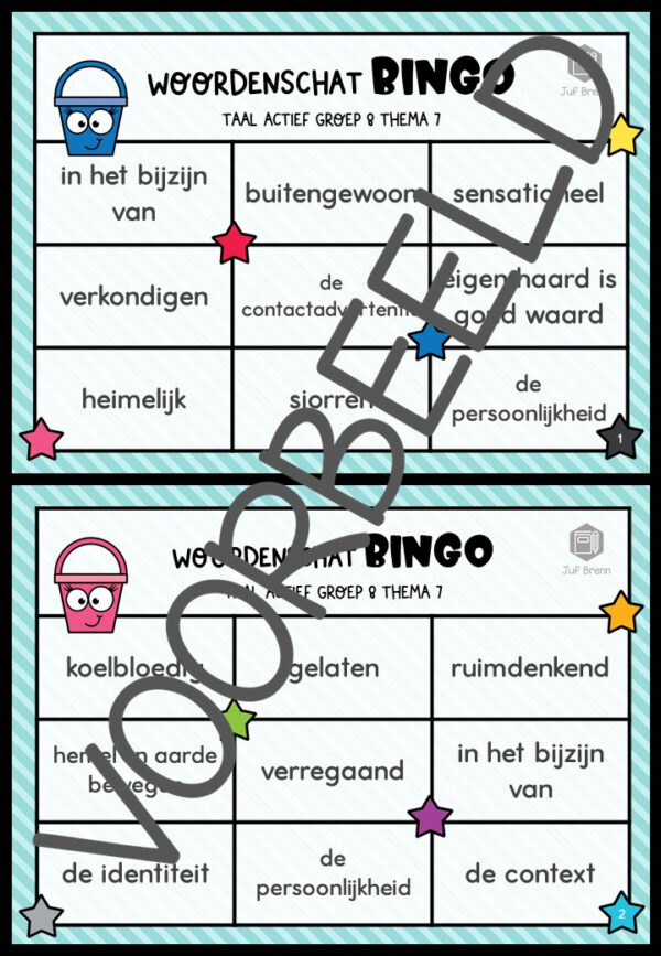 TAAL ACTIEF WOORDENSCHATBINGO GROEP 8 THEMA 7 - Afbeelding 2