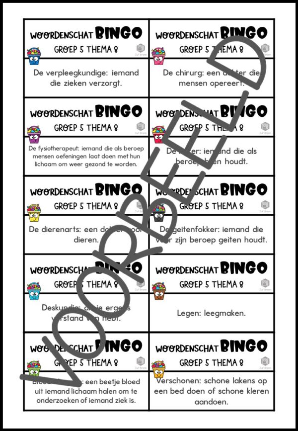 TAAL ACTIEF WOORDENSCHATBINGO GROEP 5 THEMA 8 - Afbeelding 3