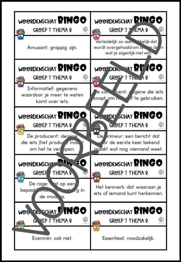 TAAL ACTIEF WOORDENSCHATBINGO GROEP 7 THEMA 8 - Afbeelding 3