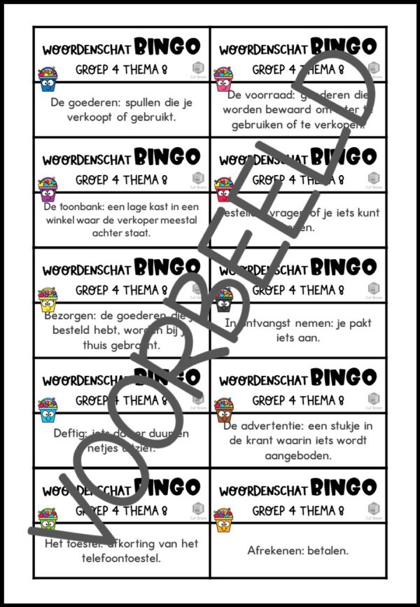 TAAL ACTIEF WOORDENSCHATBINGO GROEP 4 THEMA 8 - Afbeelding 3