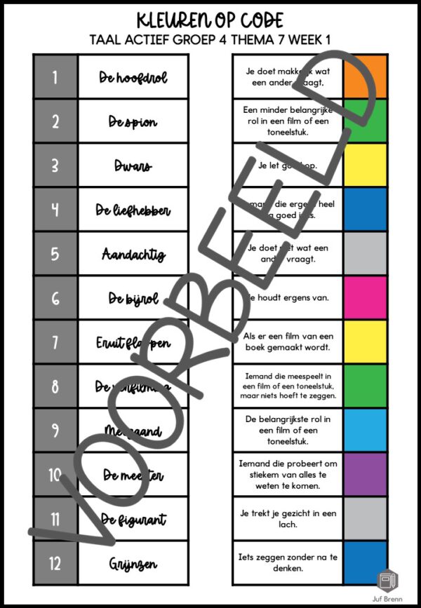 TAAL ACTIEF WOORDENSCHAT KLEUREN OP CODE GROEP 4 THEMA 7 - Afbeelding 3