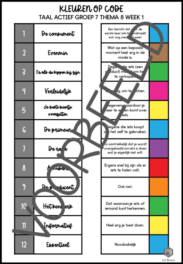 TAAL ACTIEF WOORDENSCHAT KLEUREN OP CODE GROEP 7 THEMA 8 - Afbeelding 3