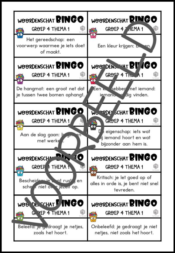 TAAL ACTIEF VERSIE 5 WOORDENSCHATBINGO GROEP 4 THEMA 1 - Afbeelding 5