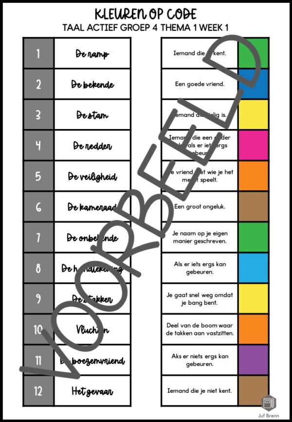 TAAL ACTIEF WOORDENSCHAT KLEUREN OP CODE GROEP 4 THEMA 1 - Afbeelding 3