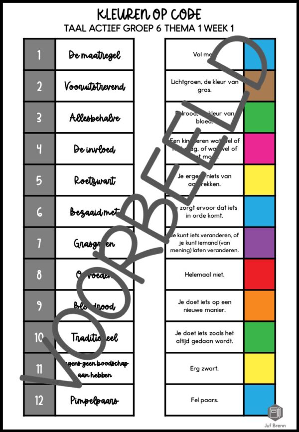TAAL ACTIEF WOORDENSCHAT KLEUREN OP CODE GROEP 6 THEMA 1 - Afbeelding 3
