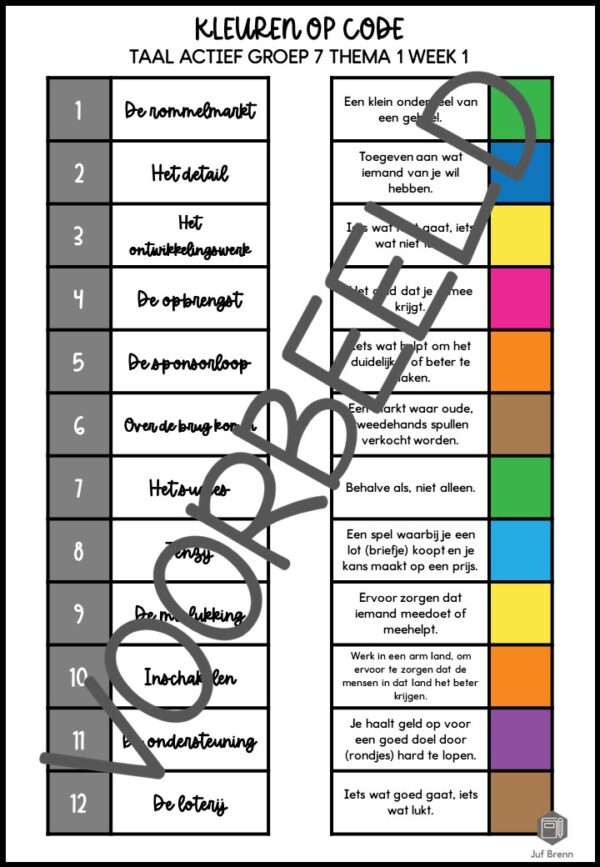 TAAL ACTIEF WOORDENSCHAT KLEUREN OP CODE GROEP 7 THEMA 1 - Afbeelding 3
