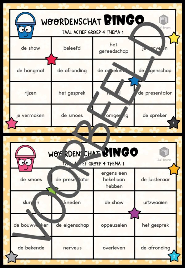 TAAL ACTIEF VERSIE 5 WOORDENSCHATBINGO GROEP 4 THEMA 1 - Afbeelding 2