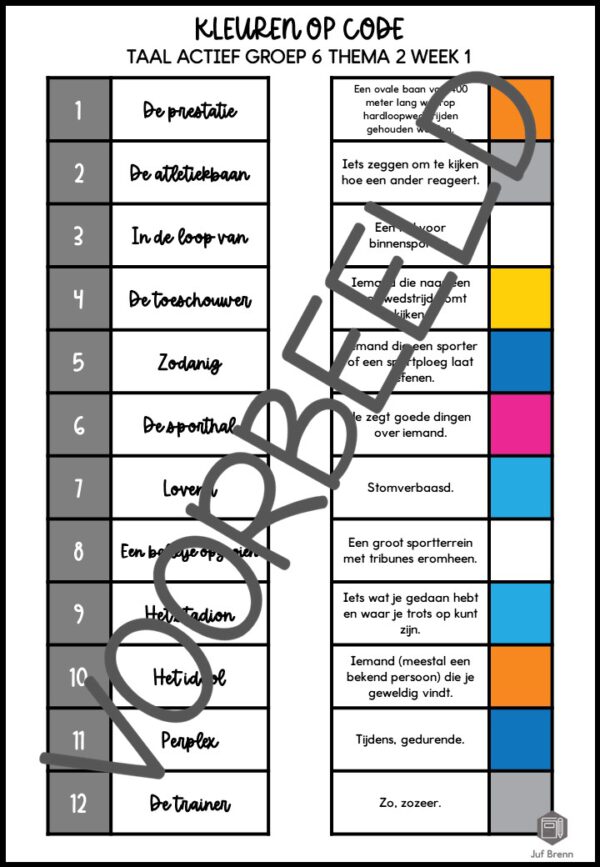TAAL ACTIEF WOORDENSCHAT KLEUREN OP CODE GROEP 6 THEMA 2 - Afbeelding 3