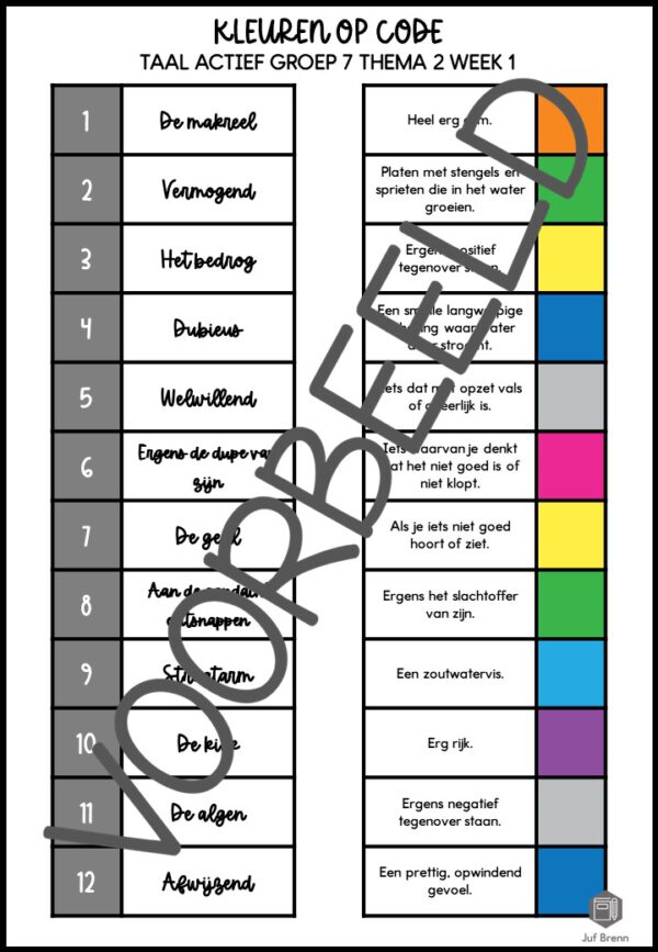 TAAL ACTIEF WOORDENSCHAT KLEUREN OP CODE GROEP 7 THEMA 2 - Afbeelding 3
