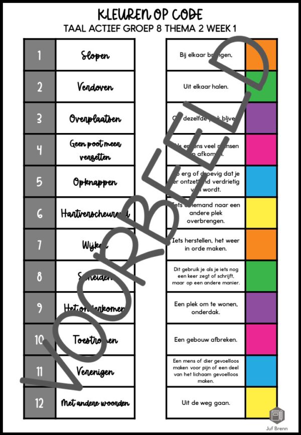 TAAL ACTIEF WOORDENSCHAT KLEUREN OP CODE GROEP 8 THEMA 2 - Afbeelding 3
