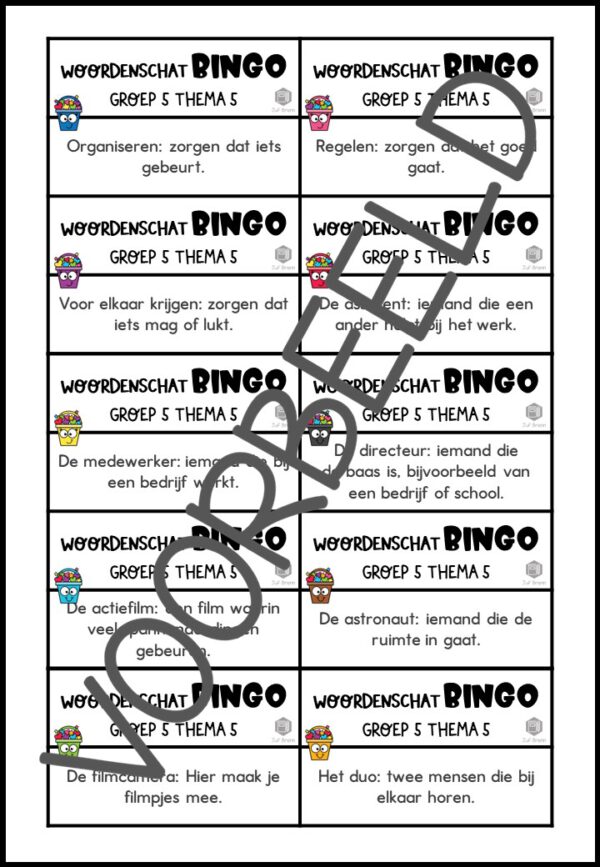 TAAL ACTIEF VERSIE 5 WOORDENSCHATBINGO GROEP 5 THEMA 5 - Afbeelding 3