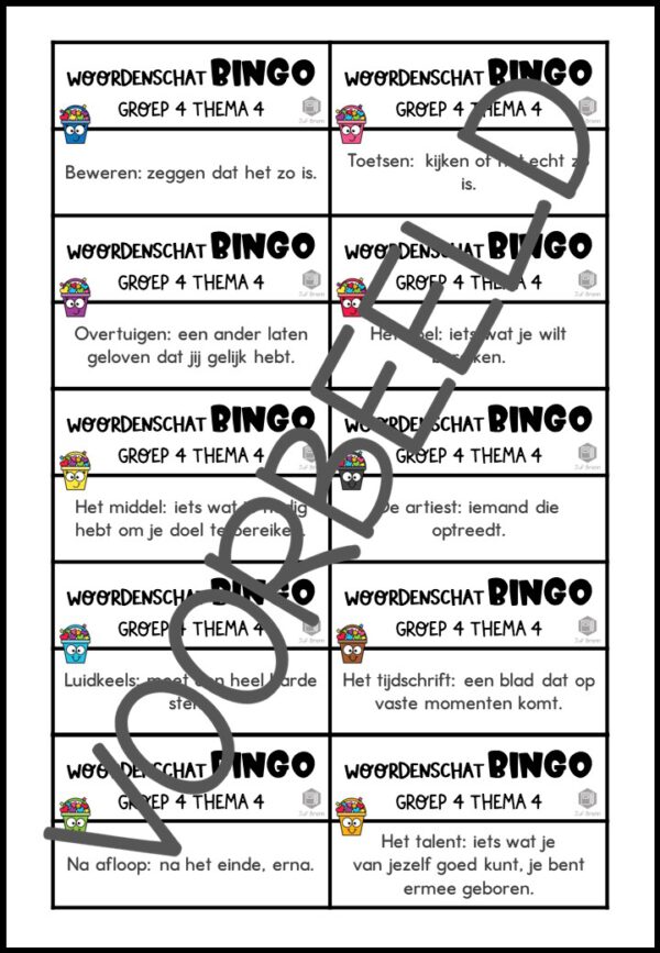 TAAL ACTIEF VERSIE 5 WOORDENSCHATBINGO GROEP 4 THEMA 4 - Afbeelding 3