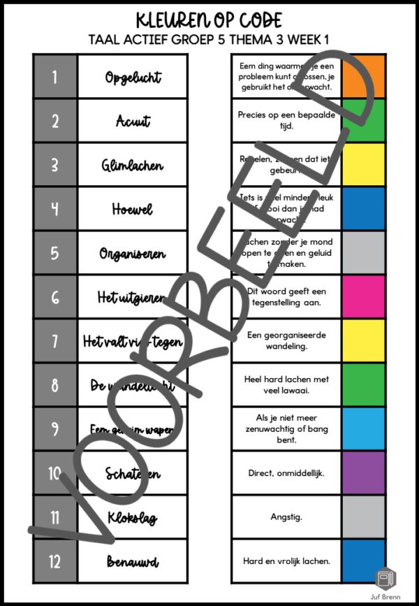 TAAL ACTIEF WOORDENSCHAT KLEUREN OP CODE GROEP 5 THEMA 3 - Afbeelding 3