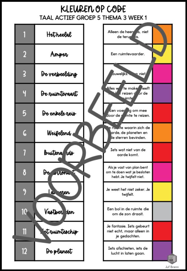 TAAL ACTIEF WOORDENSCHAT KLEUREN OP CODE GROEP 5 THEMA 5 - Afbeelding 3