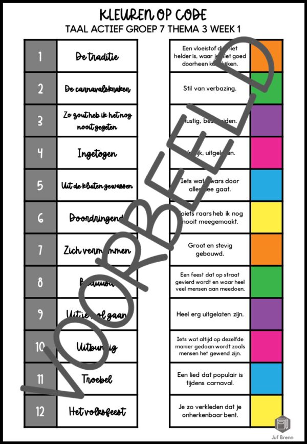 TAAL ACTIEF WOORDENSCHAT KLEUREN OP CODE GROEP 7 THEMA 3 - Afbeelding 3